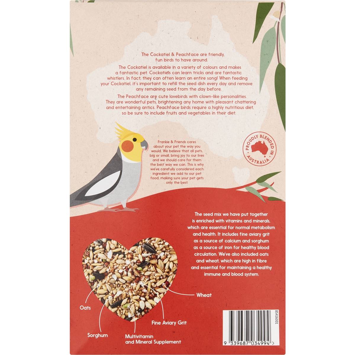 Frankie & Friends Cockatiel & Peachface Bird Seed Mix 2kg Woolworths