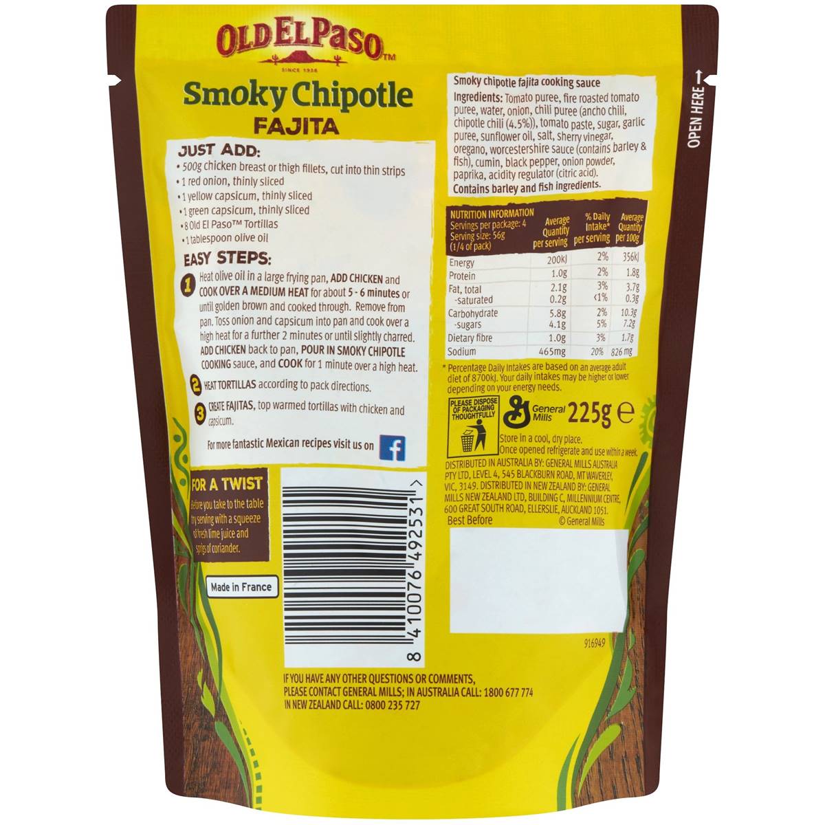 Old El Paso Smokey Chipotle Fajita Cooking Sauce 225g Woolworths