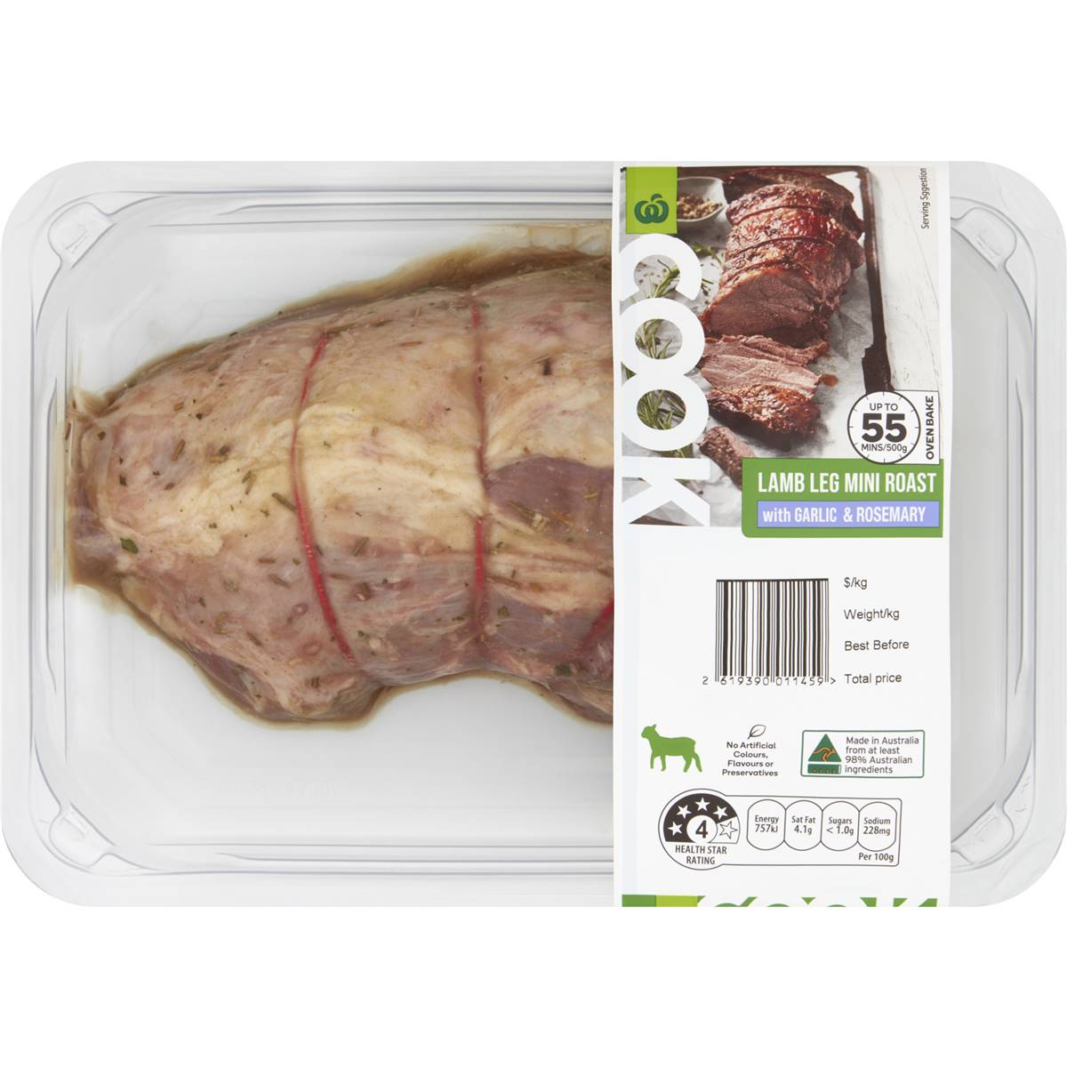 Woolworths Lamb Leg Mini Roast With Rosemary & Garlic 400g 650g