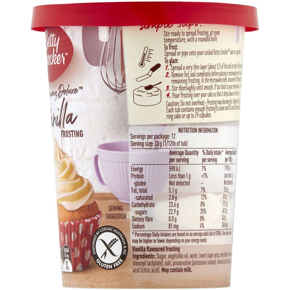 Betty Crocker Vanilla Gluten Free Frosting 400g Woolworths