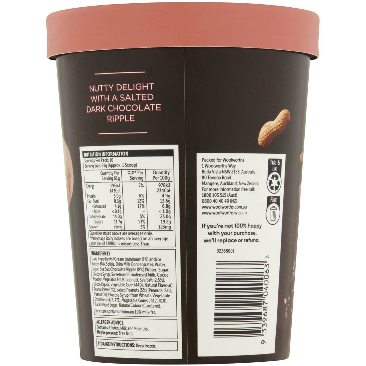 Woolworths Peanut Butter & Salted Chocolate Ice Cream 1l Woolworths