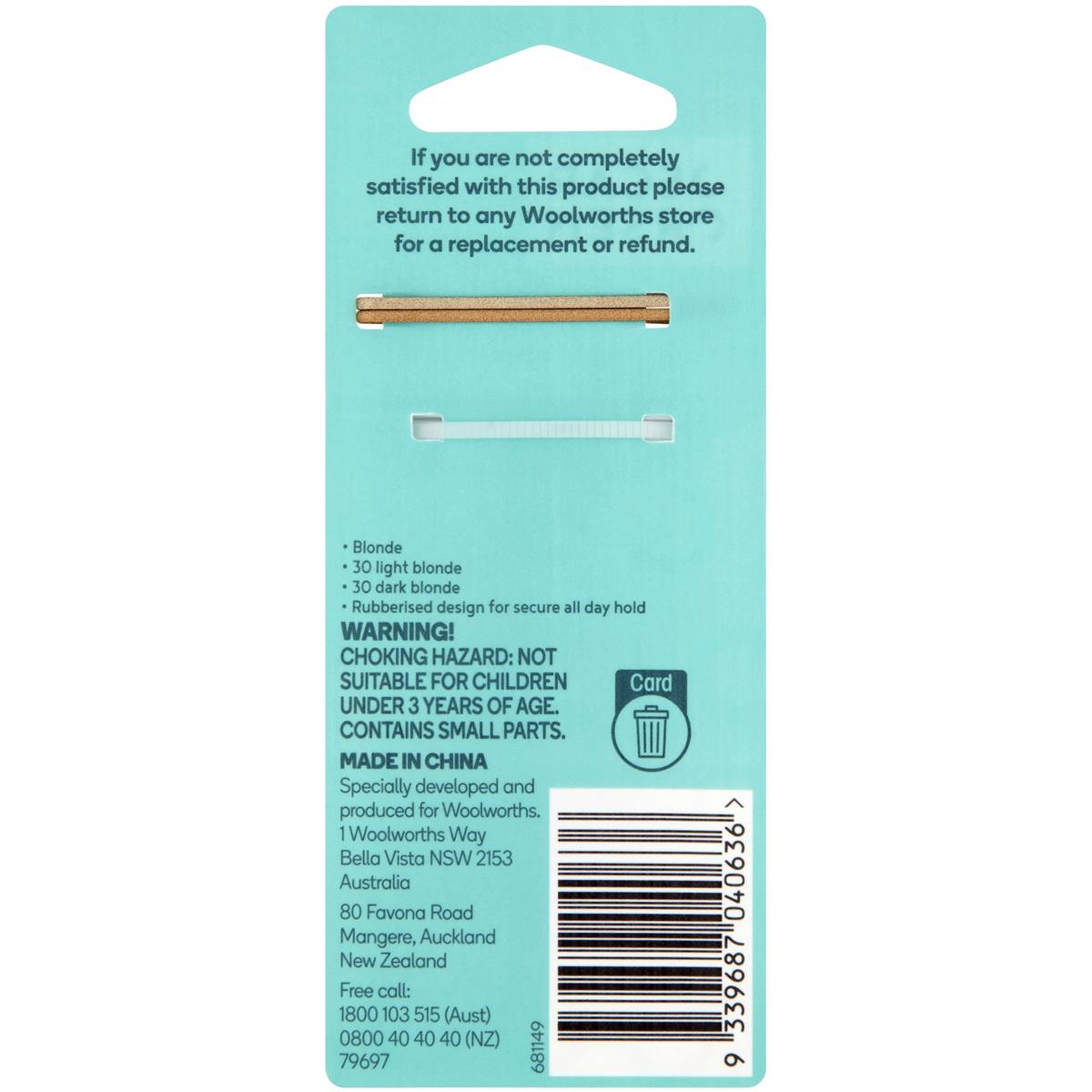 Oscar Orsen Rubber Bobby Pins Blond 60 Pack | Woolworths