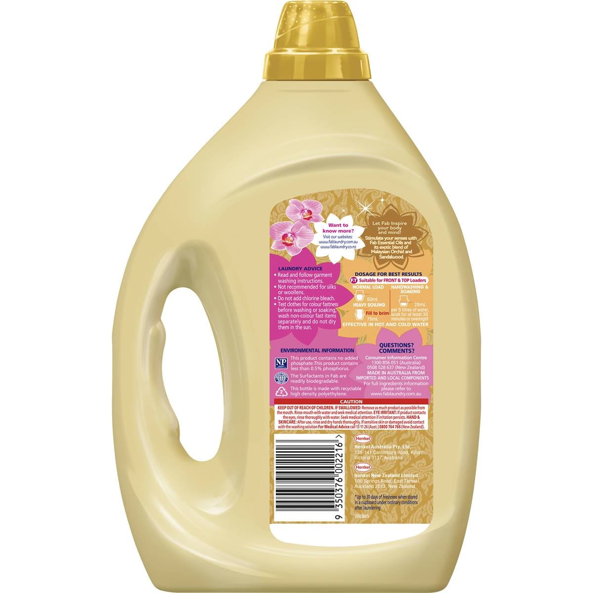 Fab Essential Oils Laundry Detergent Liquid Orchid 1.8l Woolworths