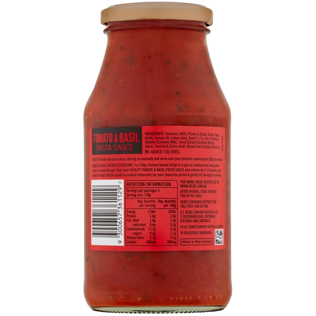 Heinz Pasta Sauce Tomato & Basil 525g Woolworths