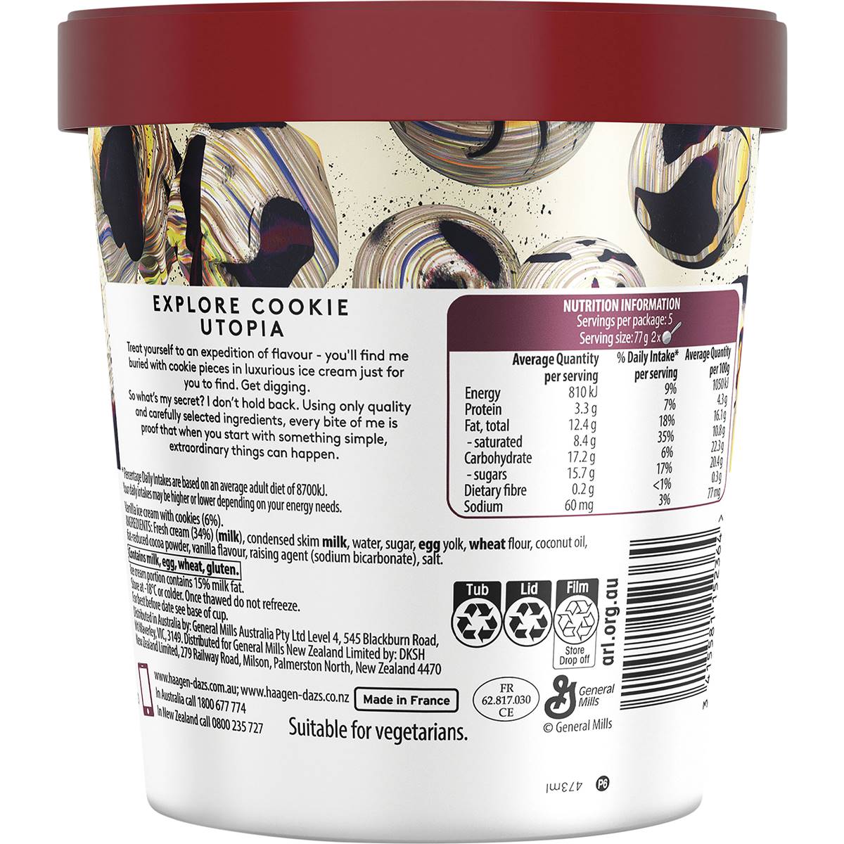 Haagendazs Cookies & Cream Ice Cream Tub 457ml Woolworths