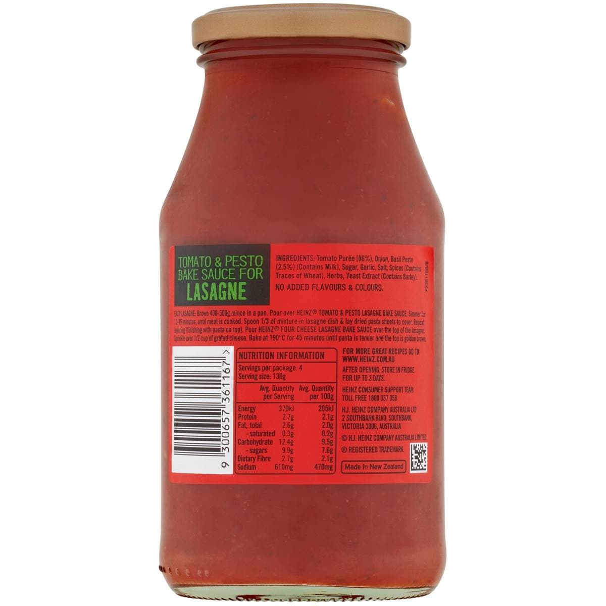 Heinz Pasta Sauce Lasagne 525g Woolworths