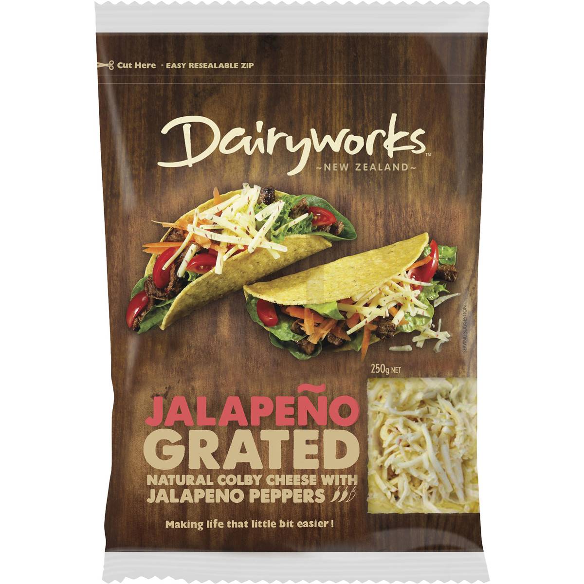 Dairyworks Grated Jalapeno Cheese Mix 250g Woolworths