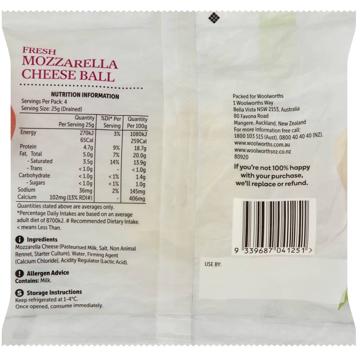 Woolworths Mozzarella Ball 110g Woolworths