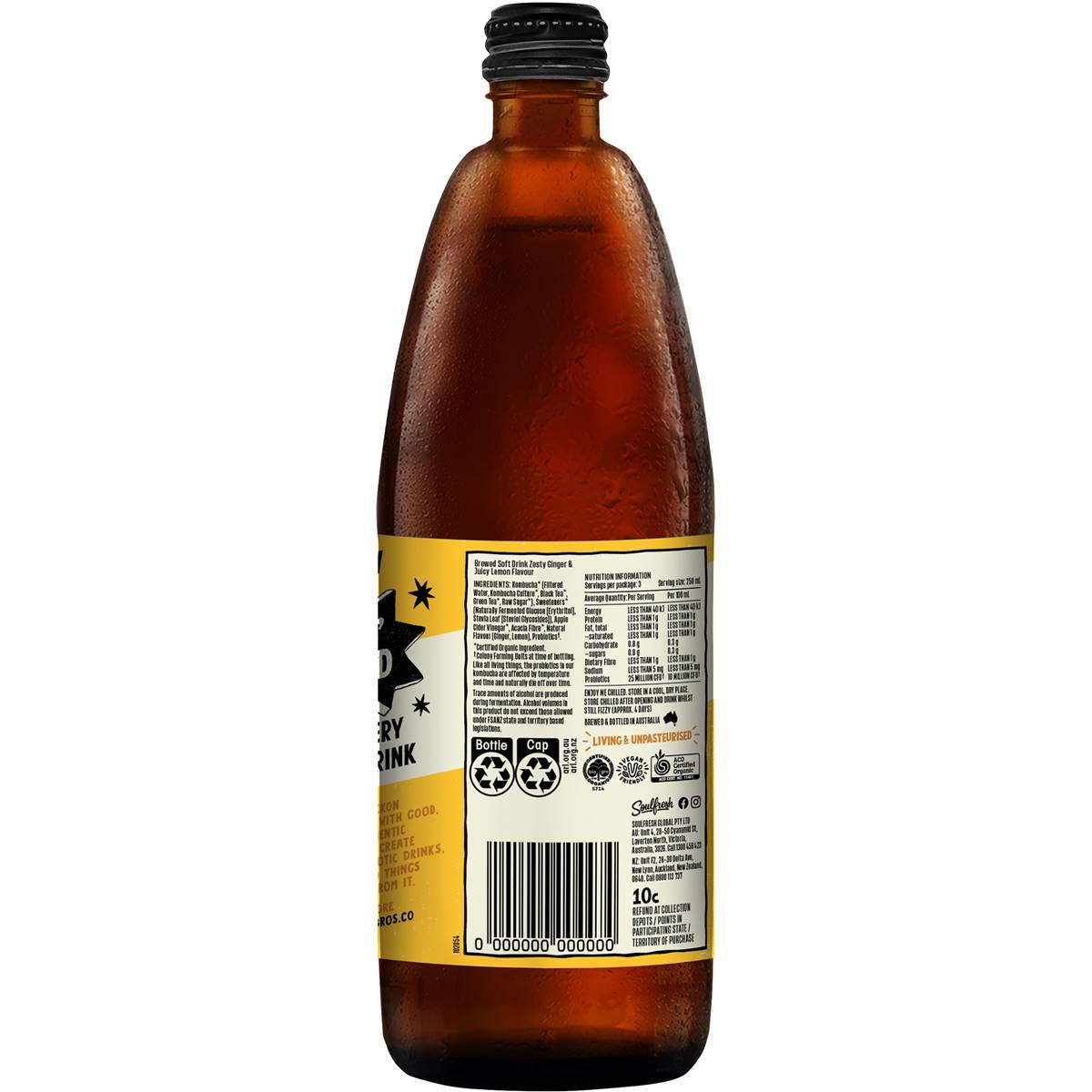 Lo Bros Organic Kombucha Ginger & Lemon 750ml Woolworths