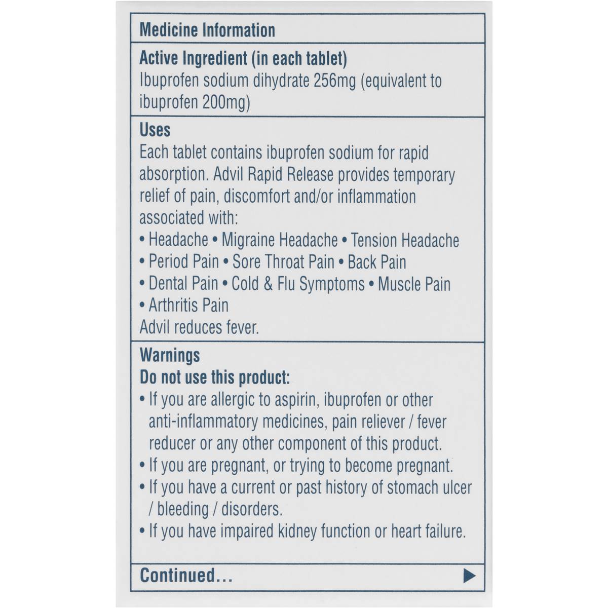 Advil Rapid Release Tablets 24 Pack Woolworths