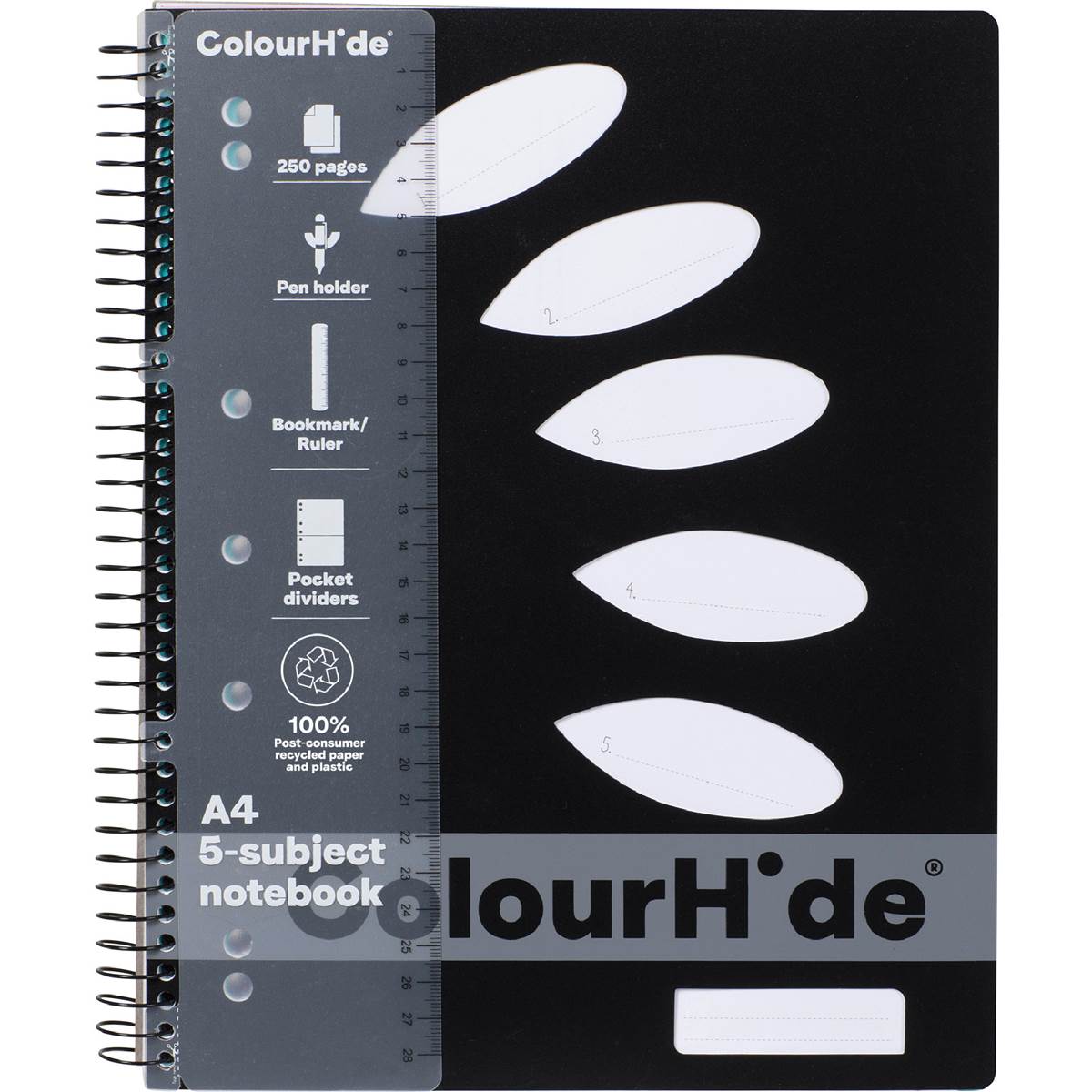 Colourhide 5 Subject Book A4 Black 250 Pages Each Woolworths