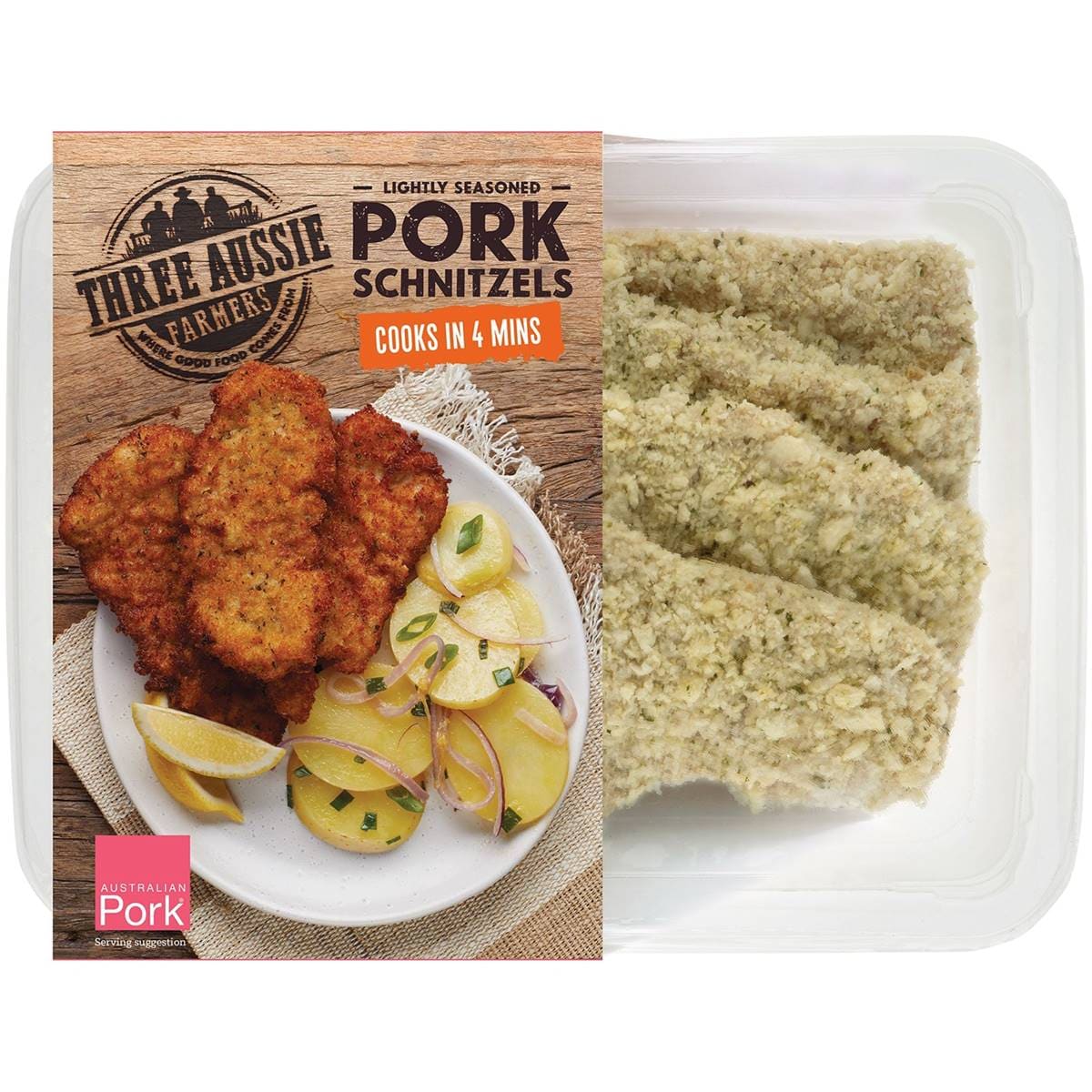Three Aussie Farmers Lightly Seasoned Pork Schnitzel 500g Woolworths