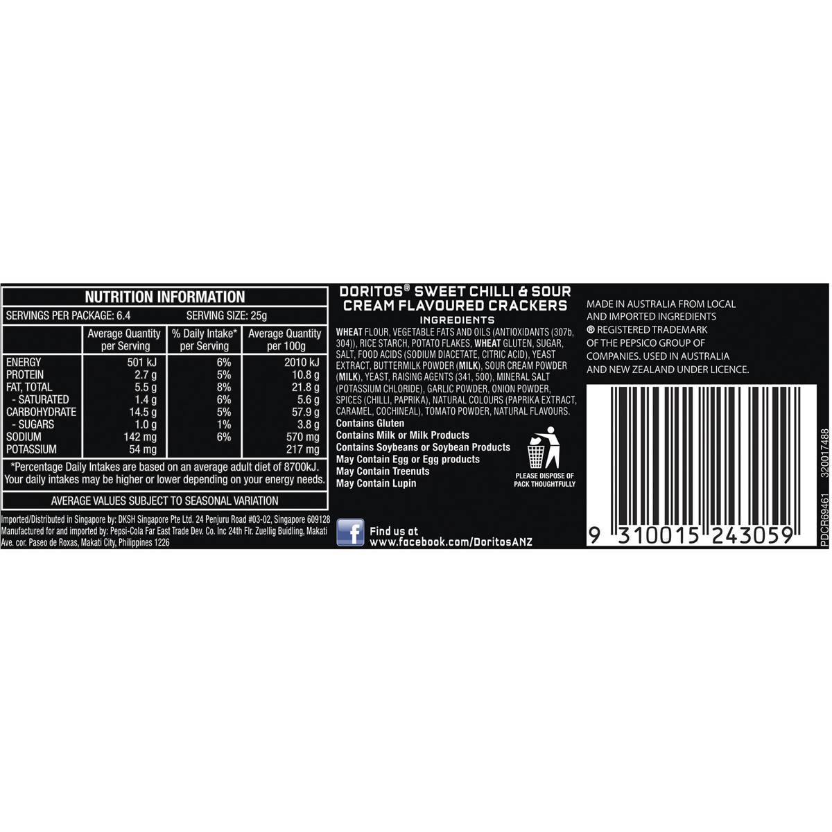 Doritos Crackers Sweet Chilli & Sour Cream 160g Woolworths