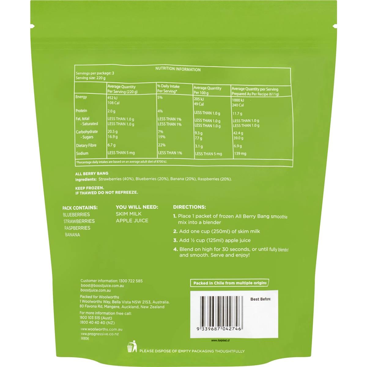 Boost Smoothie Mix All Berry Bang 3 Pack Woolworths