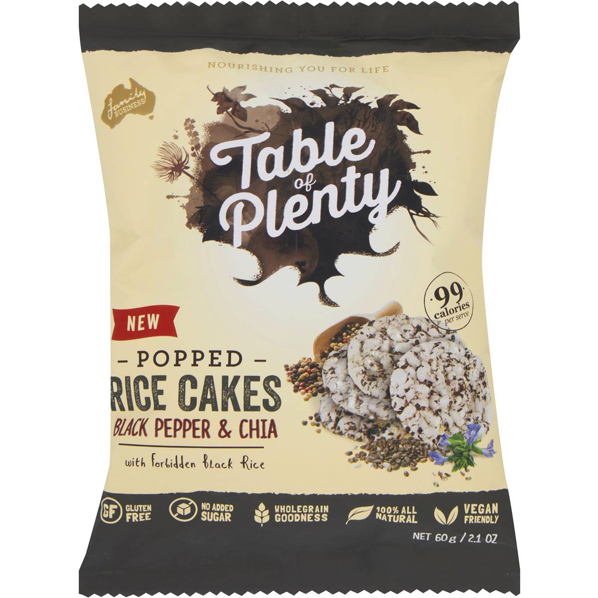 Table Of Plenty Rice Cakes Black Pepper & Chia 60g Woolworths