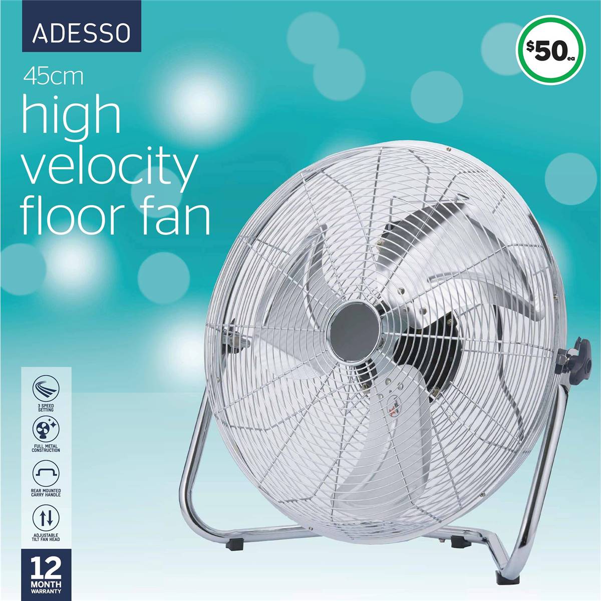Adesso 45cm High Velocity Floor Fan Each Woolworths