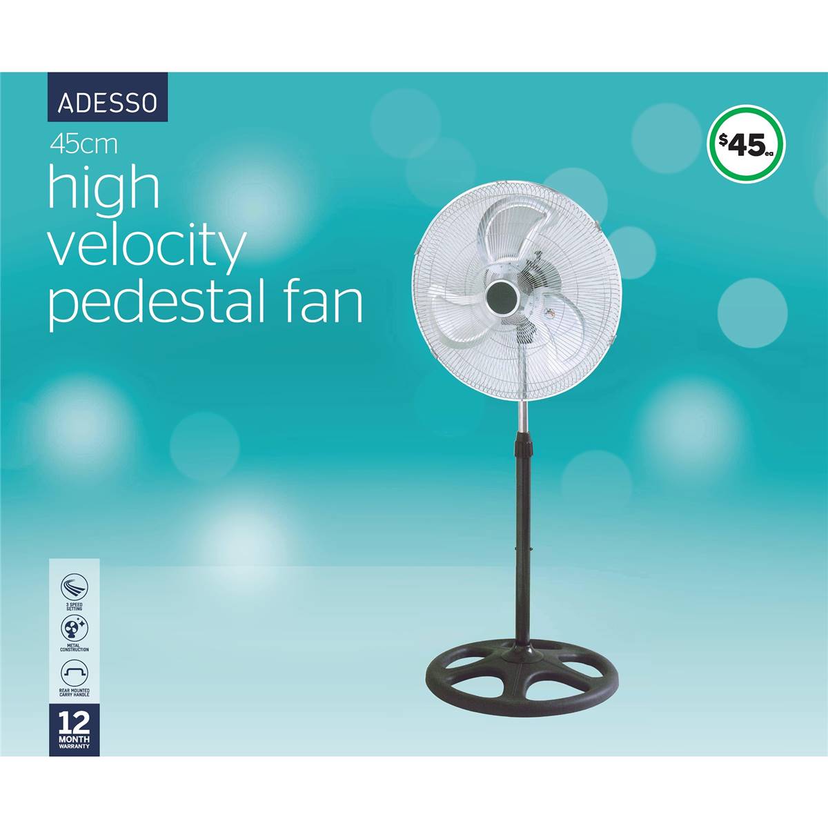 Adesso 45cm High Velocity Pedestal Fan Each Woolworths