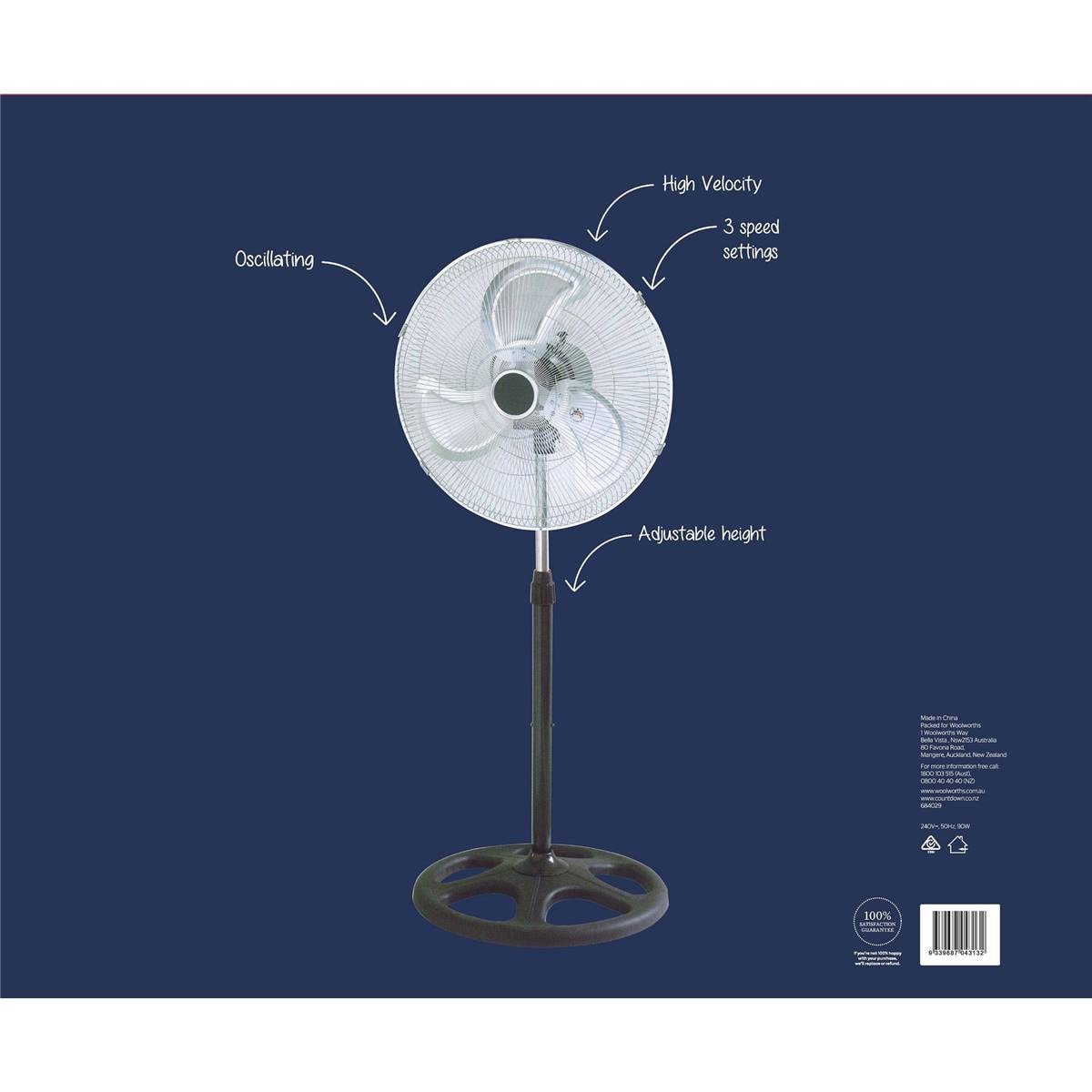Adesso 45cm High Velocity Pedestal Fan Each Woolworths