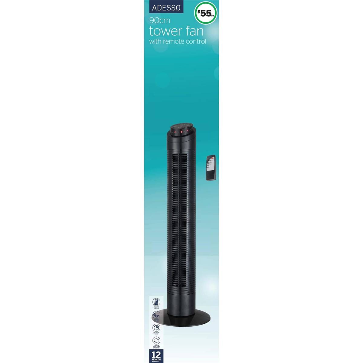 Adesso 90cm Tower Fan With Remote Control Each Woolworths