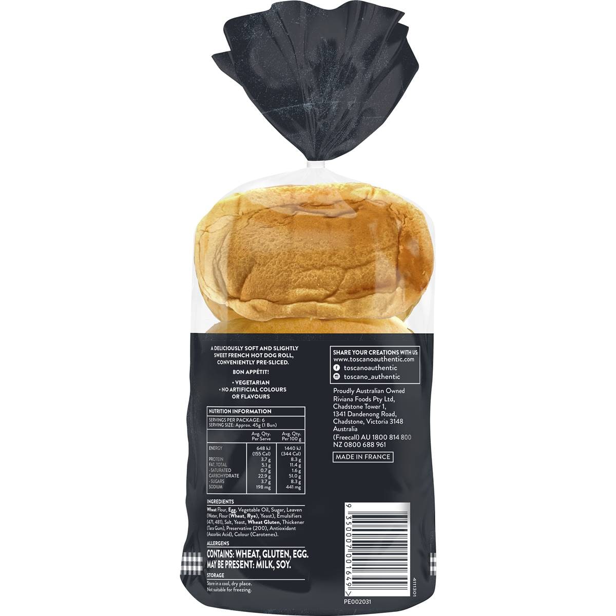 Toscano Mini Hot Dog Brioche Buns 6 Pack Woolworths