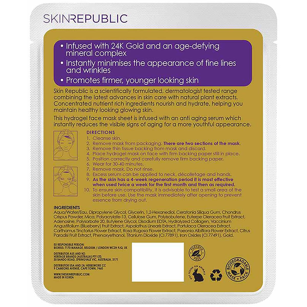 Skin Republic Gold Hydrogel Face Mask Each | Woolworths