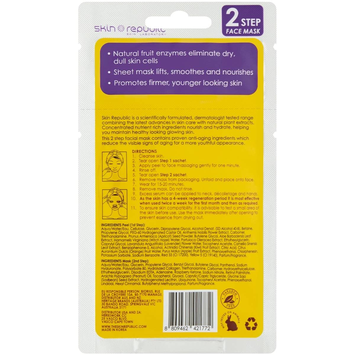 Skin Republic 2 Step Hyaluronic Acid & Collagen Face Mask Each Woolworths