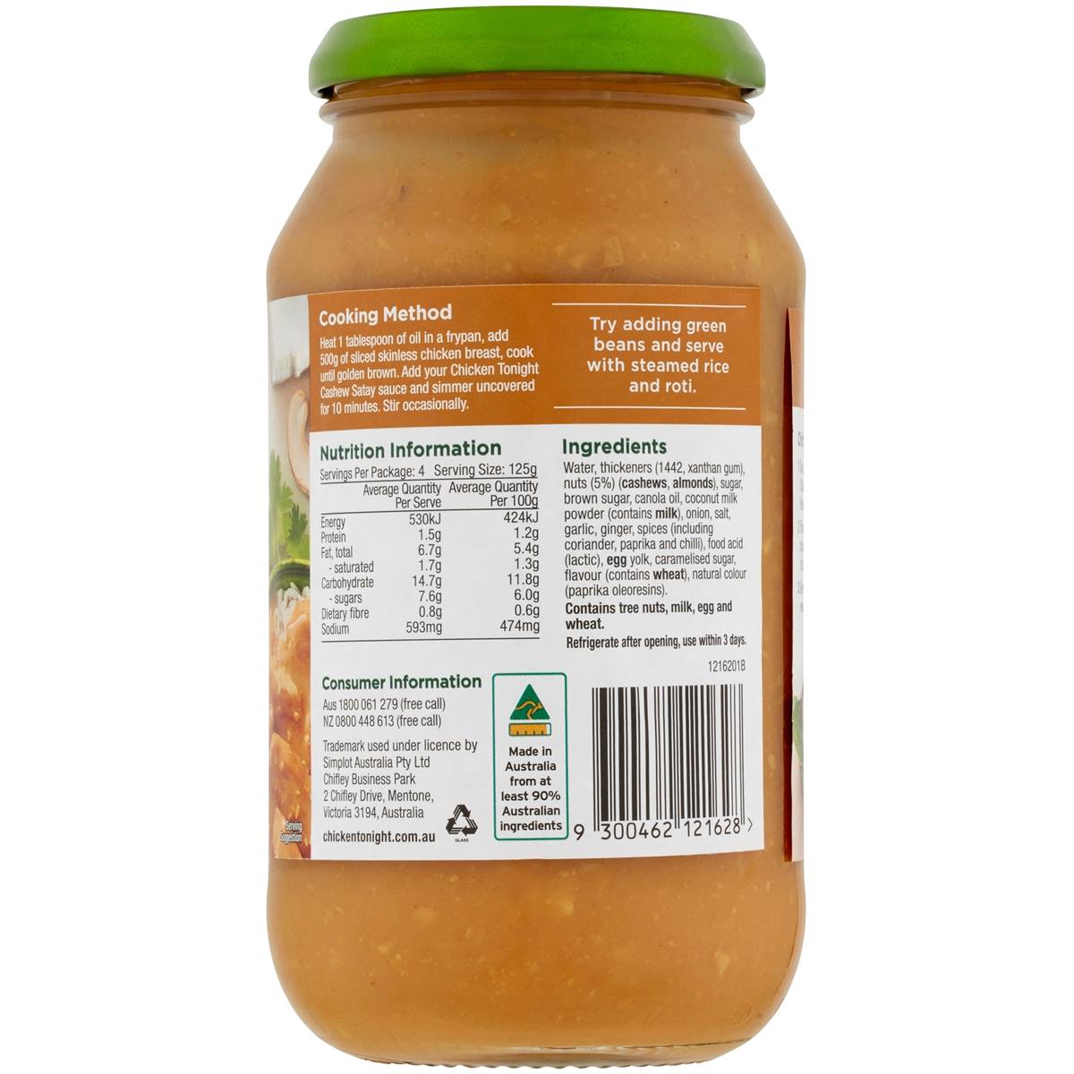 Chicken Tonight Satay Cashew Simmer Sauce 500g Woolworths