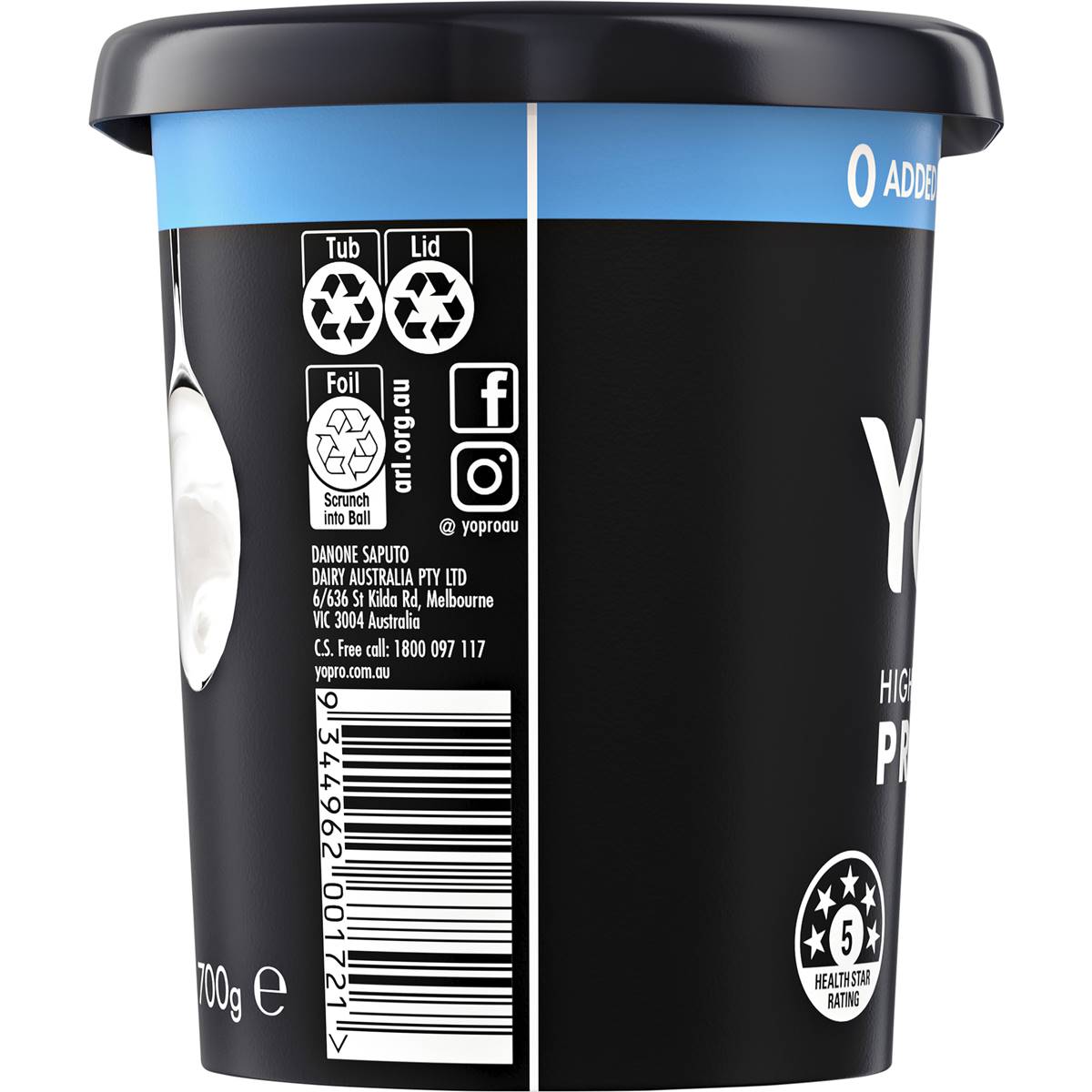 Yopro Danone High Protein Yoghurt No Added Sugar Plain 700g Woolworths