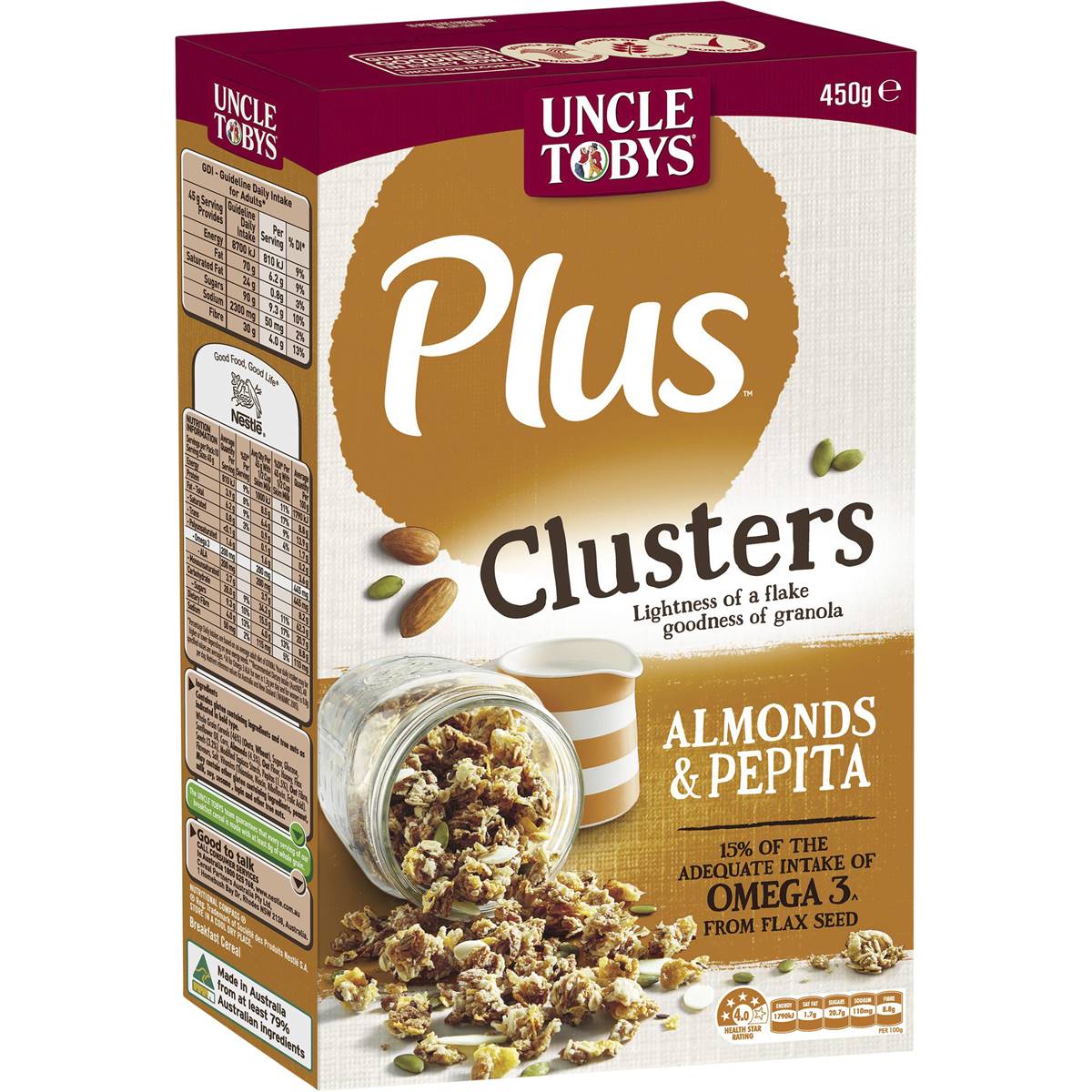 Uncle Tobys Plus Cluster Almond Pepita 