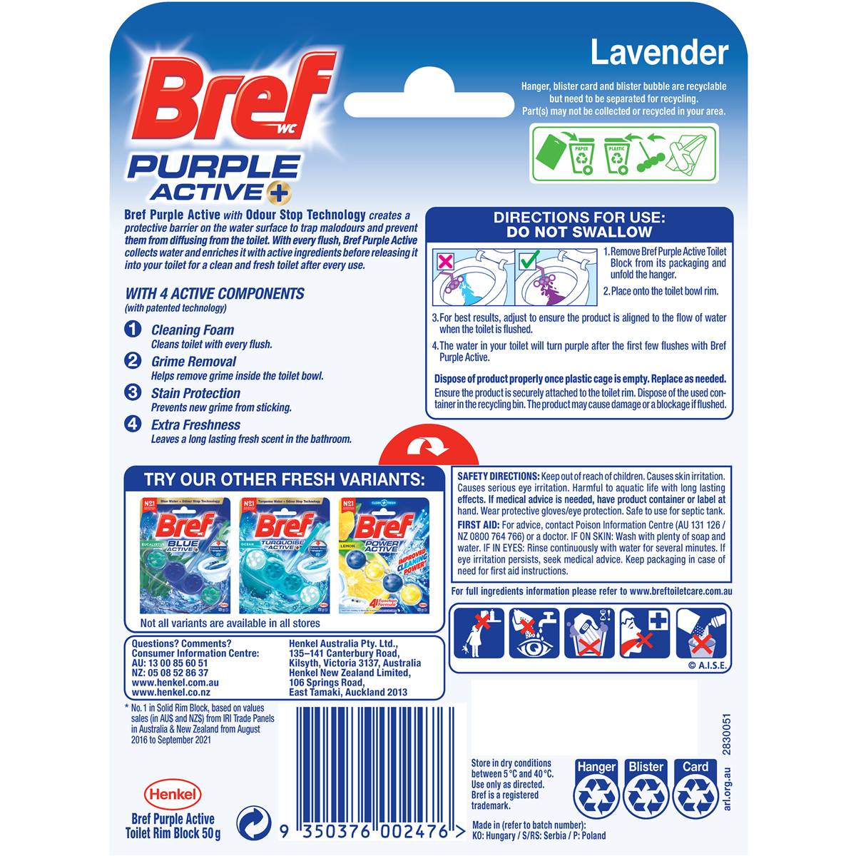 Bref Purple Active Lavender Toilet Cleaner Block 50g Woolworths