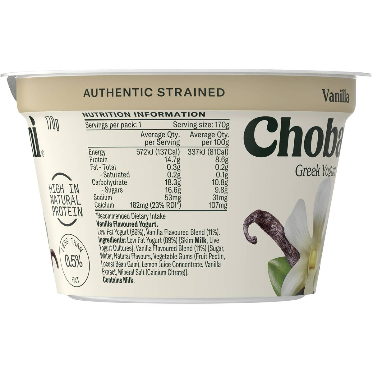 Chobani Vanilla Greek Yogurt 170g Woolworths