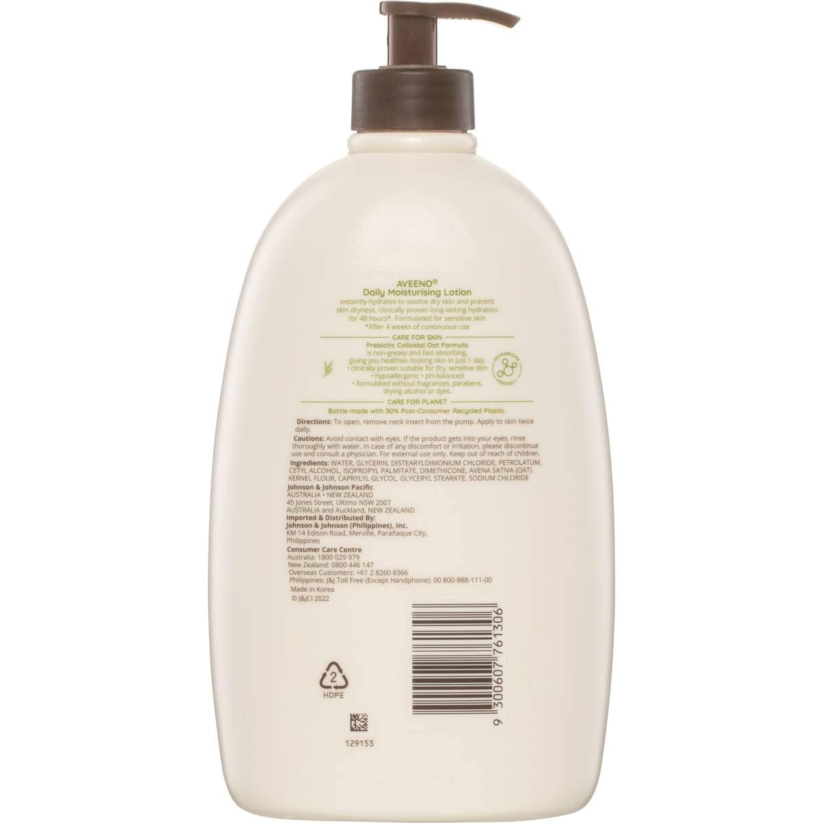 Aveeno Daily Moisturising Body Lotion Fragrance Free Sensitive Skin 1l