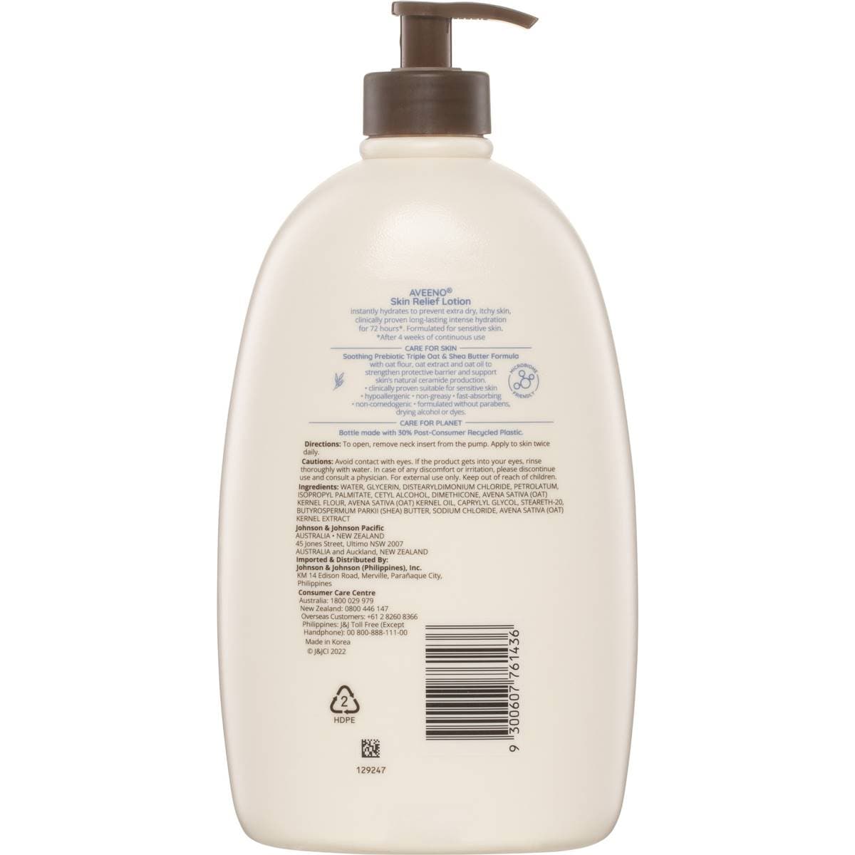Aveeno Skin Relief Fragrance Free Body Lotion Dry Sensitive Skin 1l