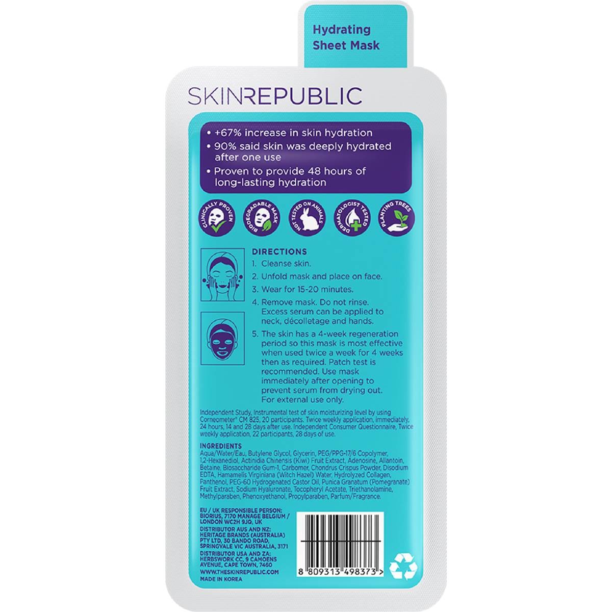 Skin Republic Hyaluronic Acid & Collagen Face Mask Each Woolworths
