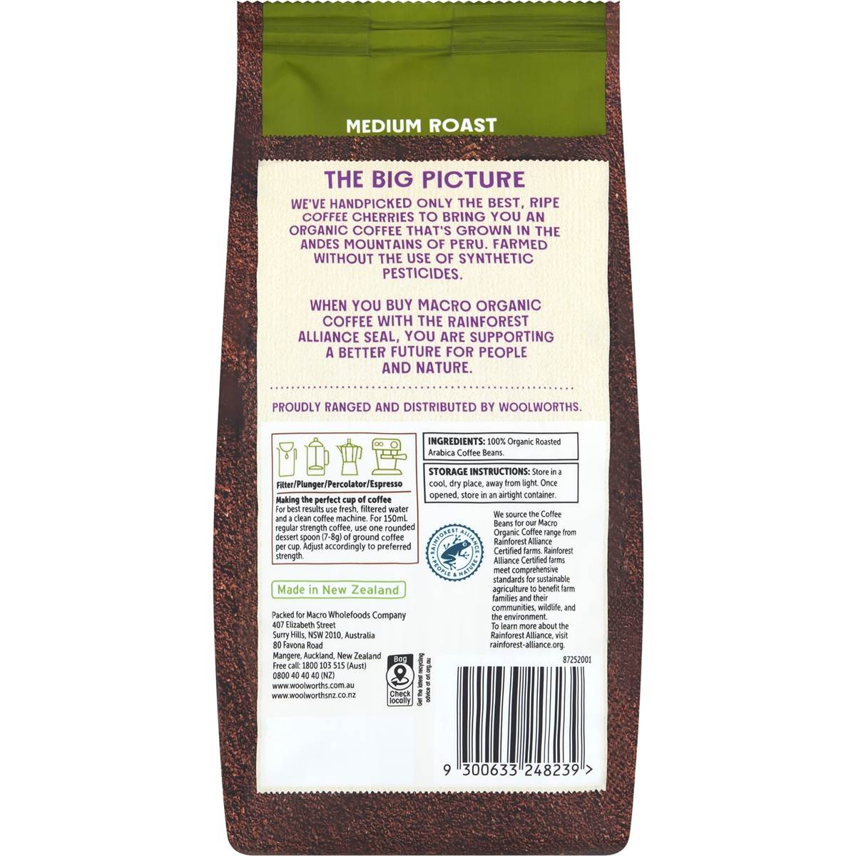 Macro Organic Fairtrade Ground Coffee Medium 200g Woolworths