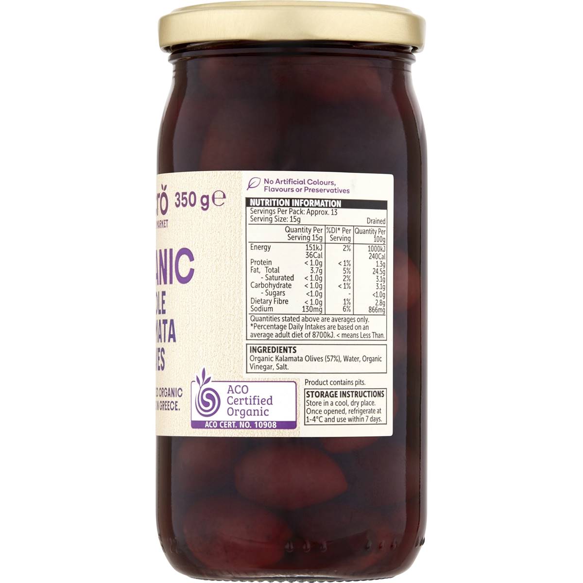 Macro Organic Olives Whole Greek Kalamata 350g Woolworths