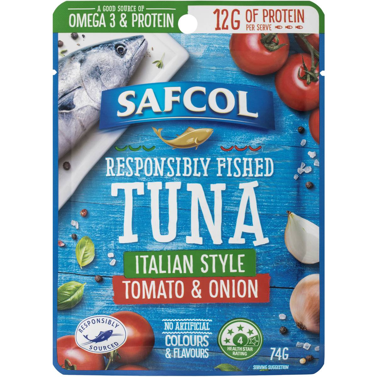 Safcol Tuna Italian Style Tomato & Onion 74g Woolworths
