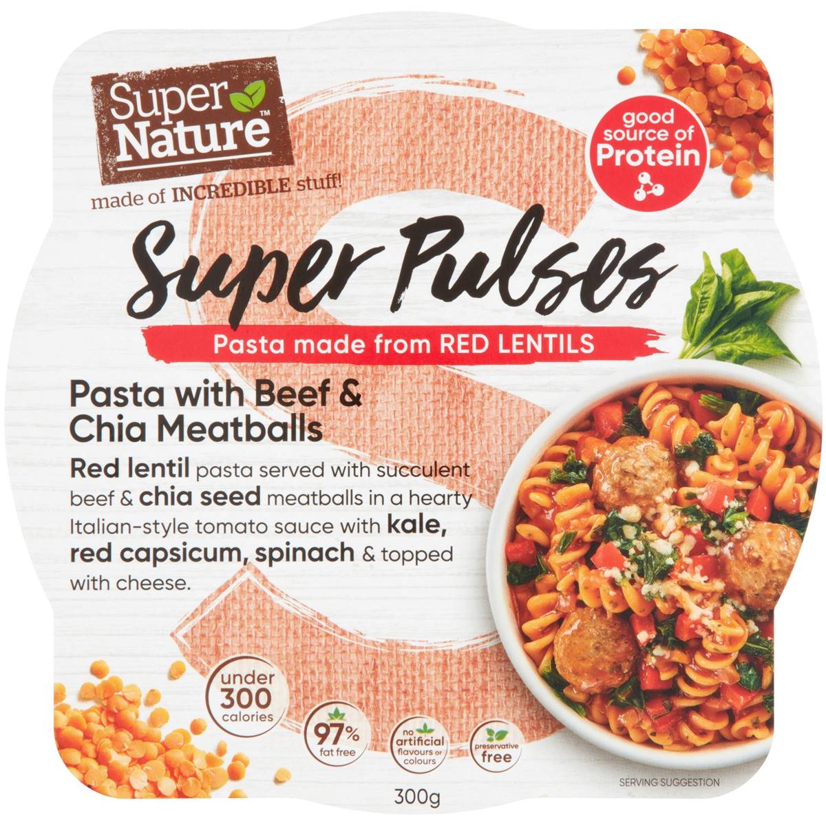 Super Nature Super Pulses Beef Chia Meatball Pasta Frozen Meal 300g Woolworths