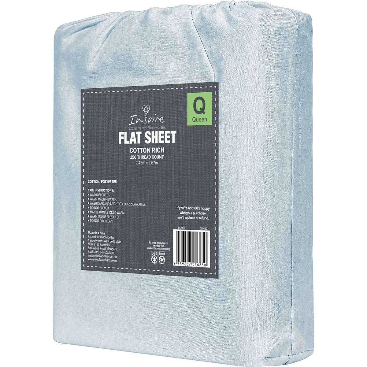 Inspire Flat Sheet Queen Bed Cream / Blue Assorted Each Woolworths