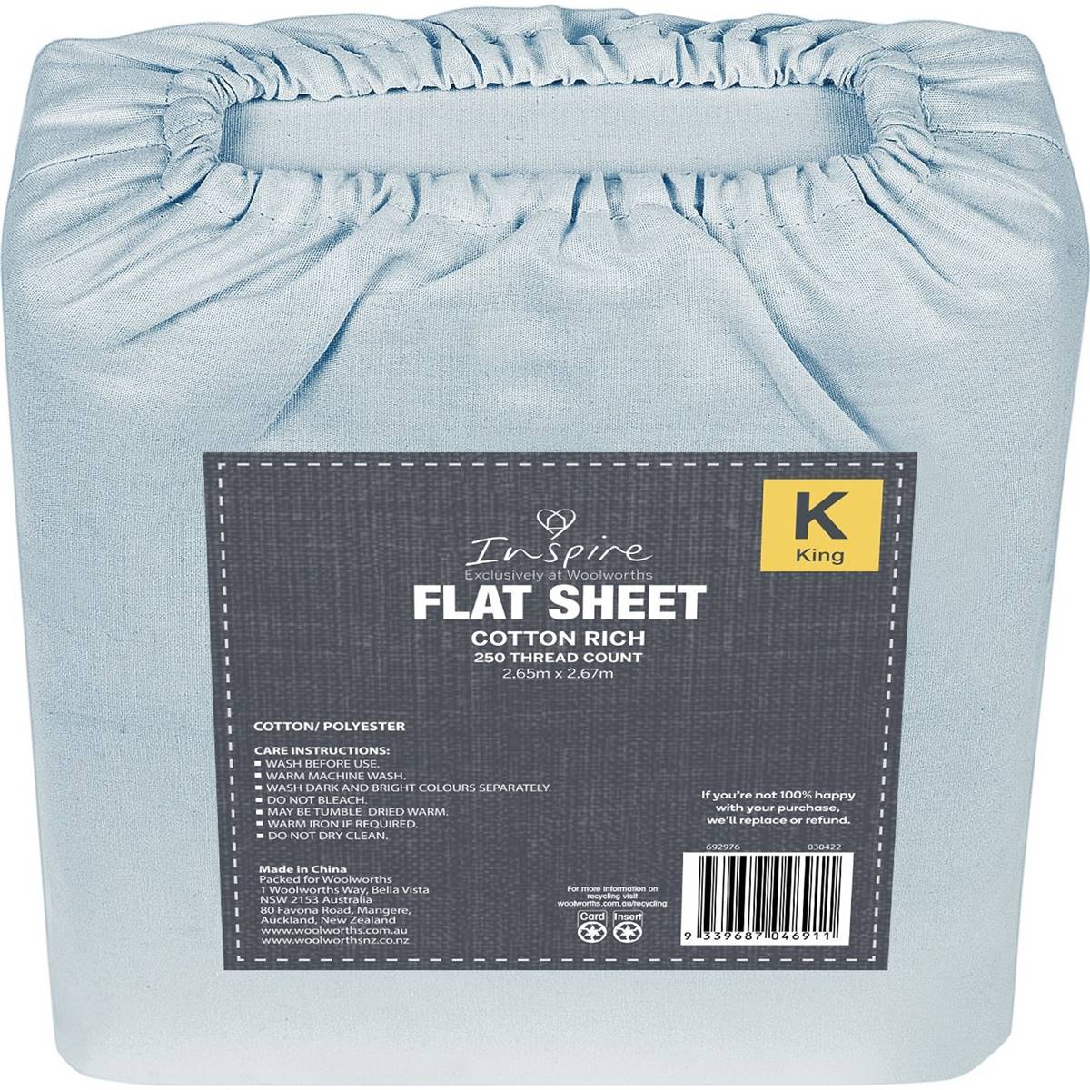 Inspire Flat Sheet King Bed Cream / Blue Assorted Each Woolworths