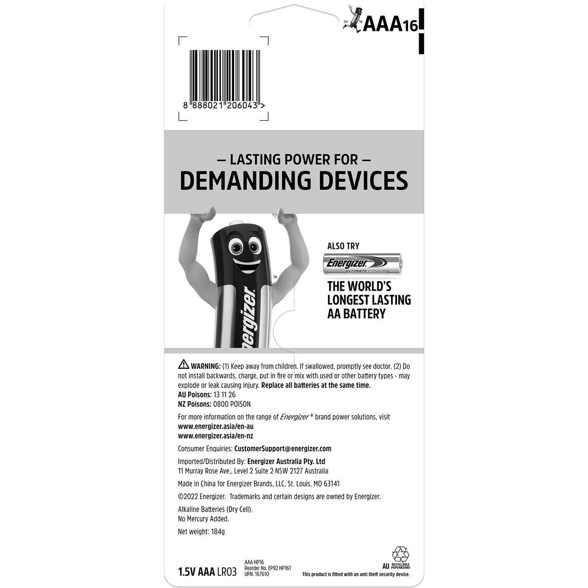 Energizer Max Plus High Performance Aaa Alkaline Batteries 16 Pack Woolworths