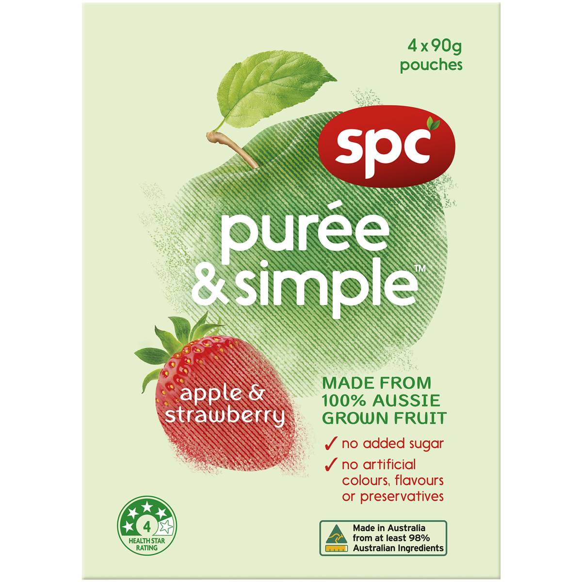 Spc Puree & Simple Apple & Strawberry Fruit Puree Pouch 4 X 90g