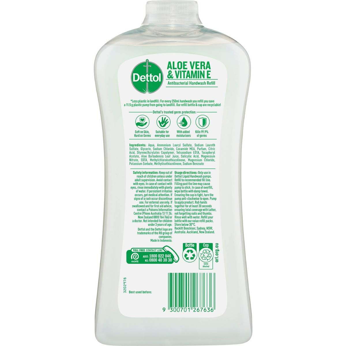 Dettol Antibacterial Liquid Hand Wash Hand Soap Refill Aloe Vera 950ml