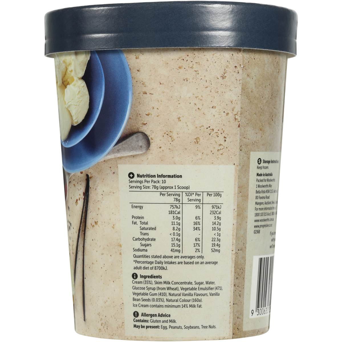 Woolworths Ice Cream Vanilla Bean 1l tub Woolworths