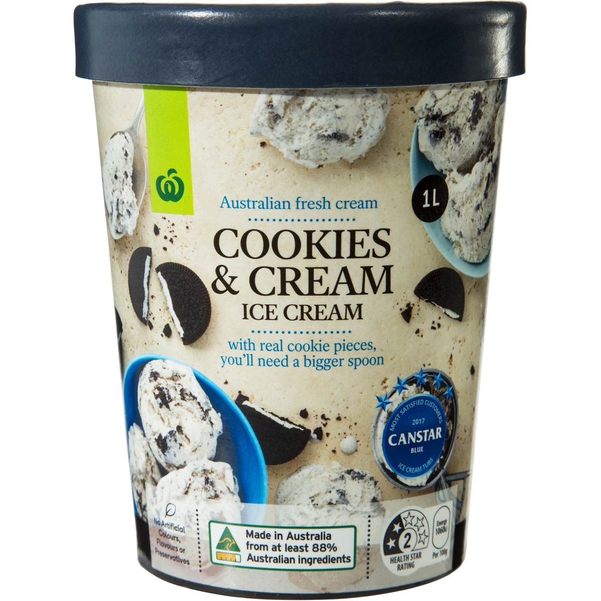Woolworths Ice Cream Cookies & Cream 1l tub Woolworths