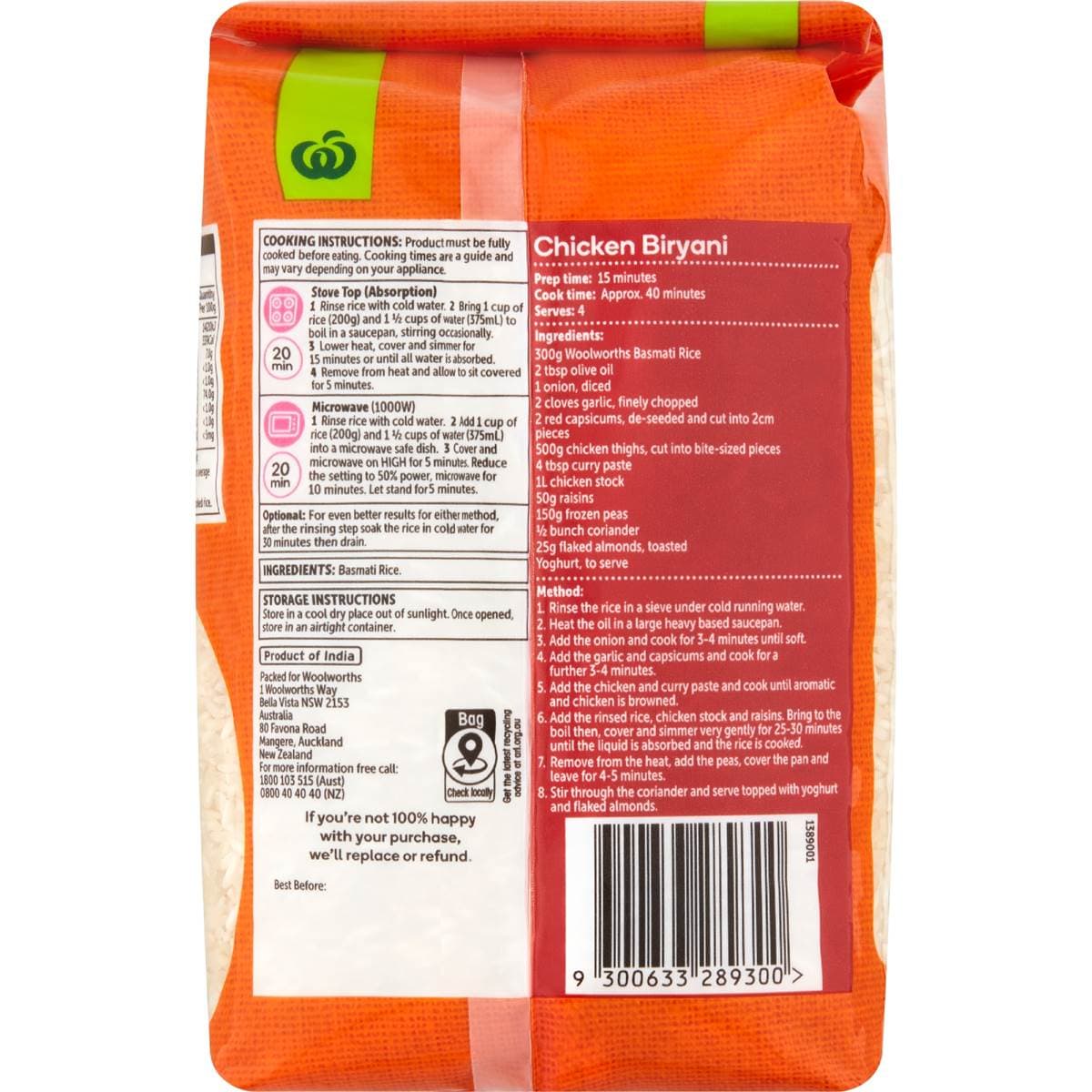 Woolworths Basmati Rice 1kg Woolworths