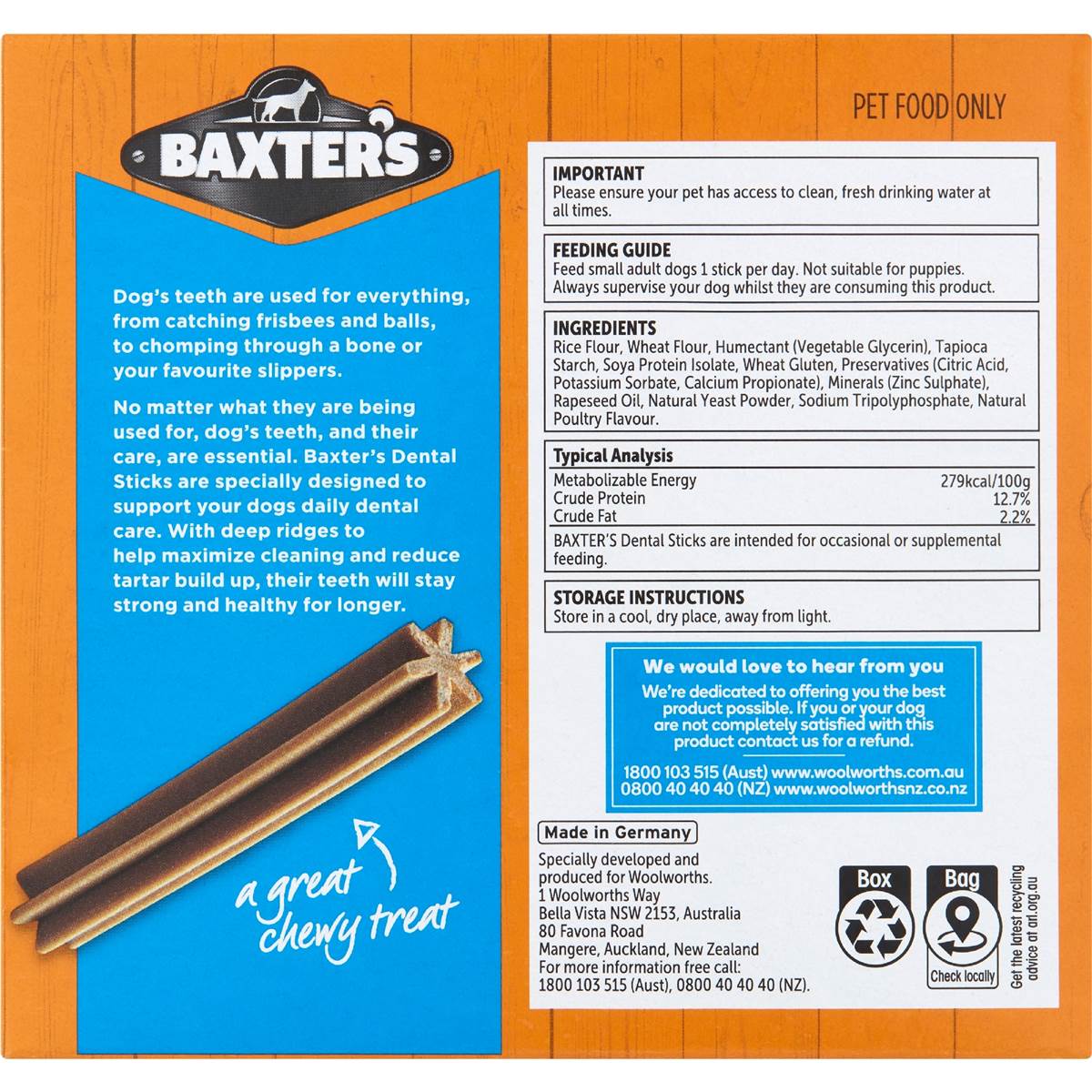 Baxter's Dental Sticks Small Dog 28 Pack Woolworths