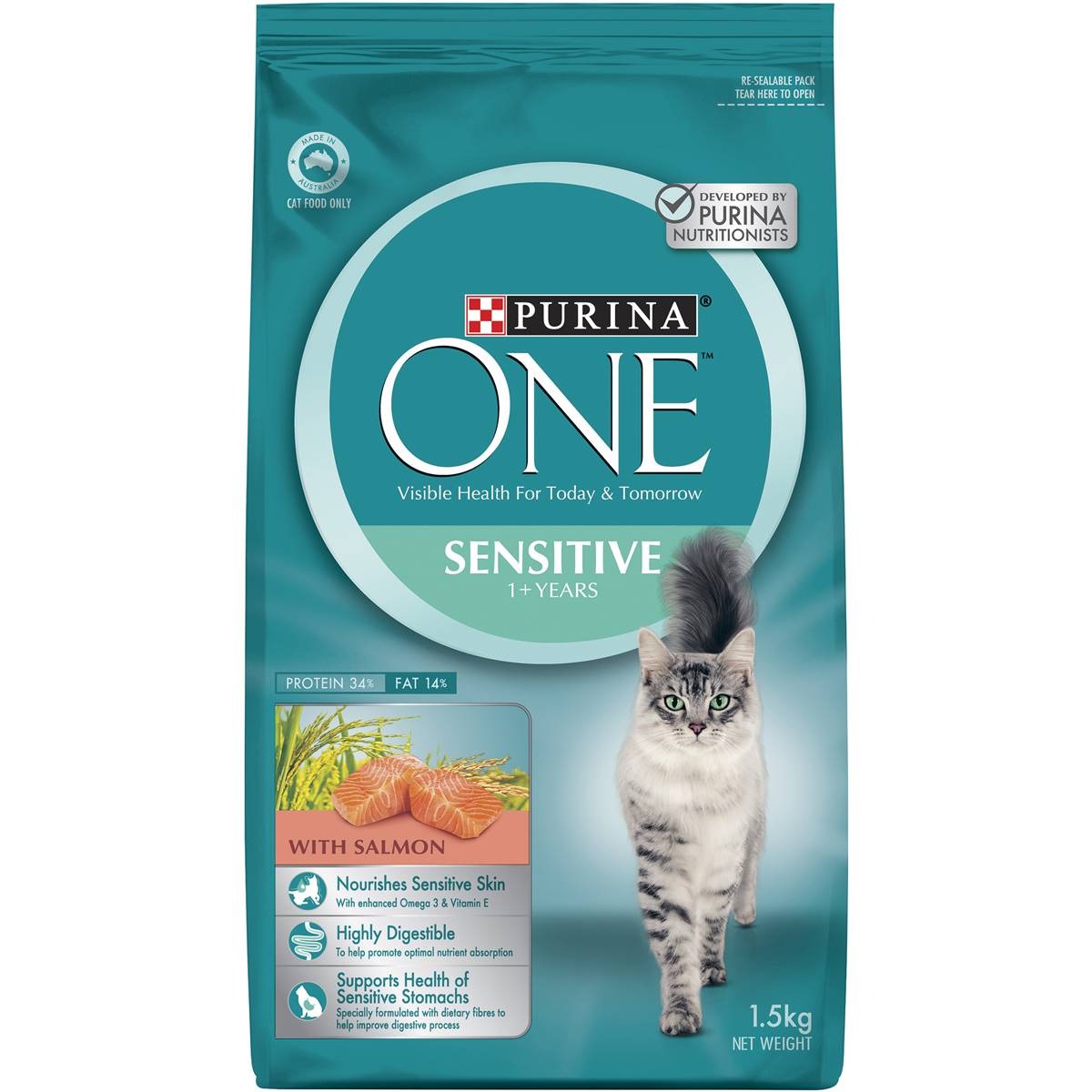 Purina One Adult Sensitive Salmon Dry Cat Food 1.5kg | Woolworths