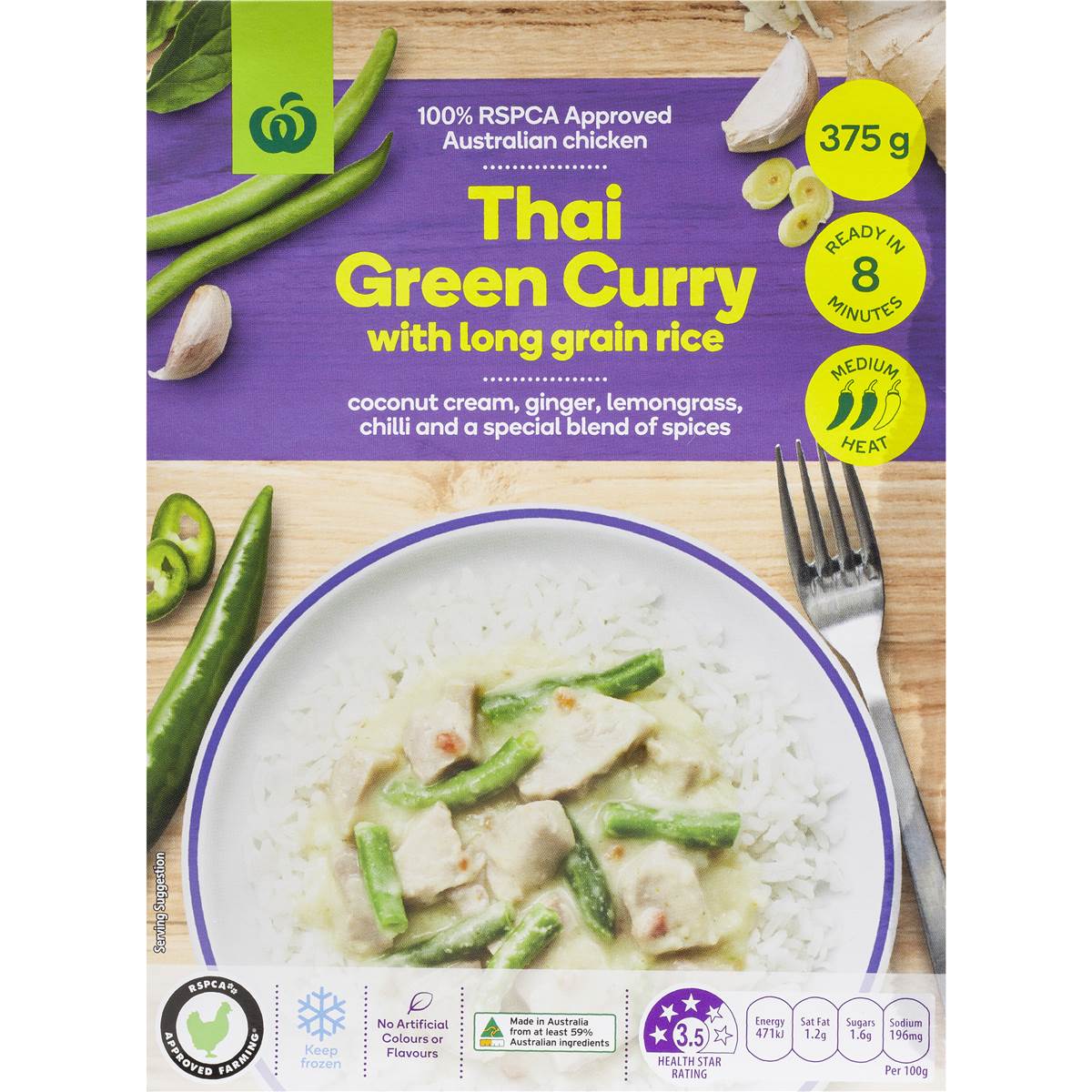Woolworths Thai Green Curry & Rice 375g Woolworths