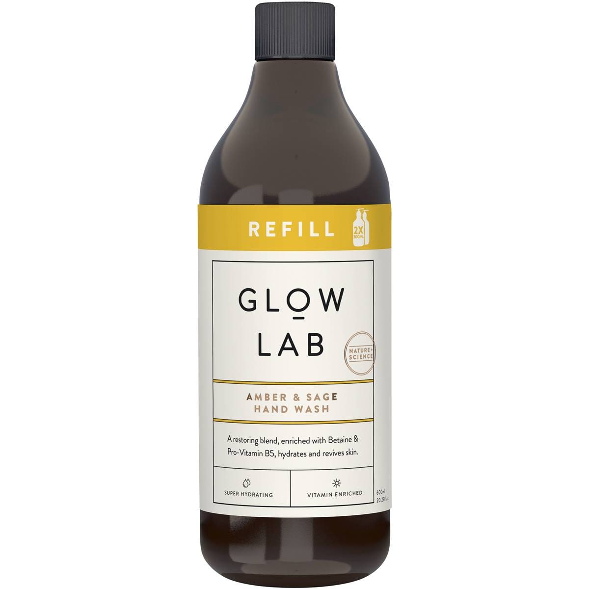 Glow Lab Amber & Sage Refill Hand Wash 600ml Woolworths